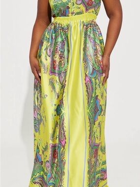 Fashion Nova Yellow Paisley Print Maxi Dress